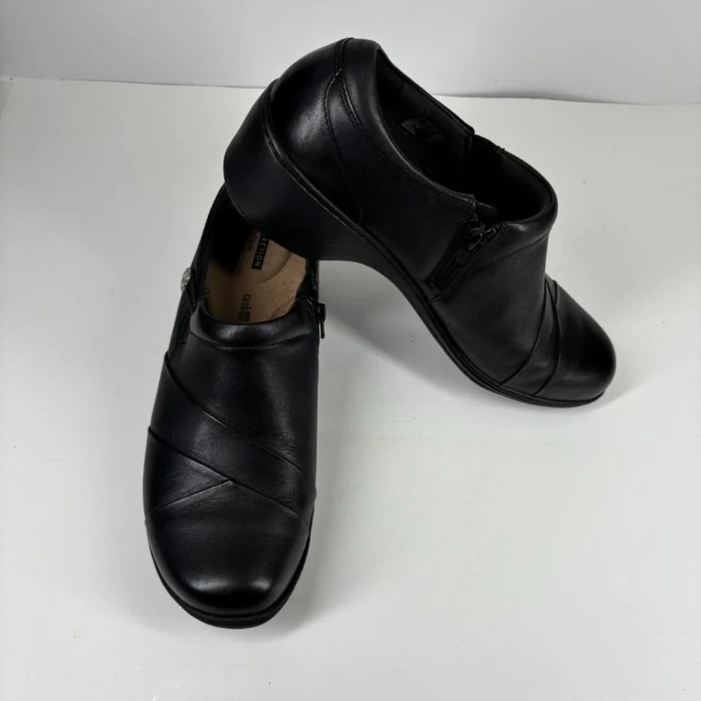 Clarks Channing Ann Women's US 11W Black Leather Comfort‎ Slip-On Wedge Loafers